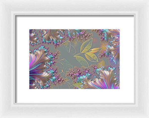 Feathers Gathered around Spring Leaves - Framed Print