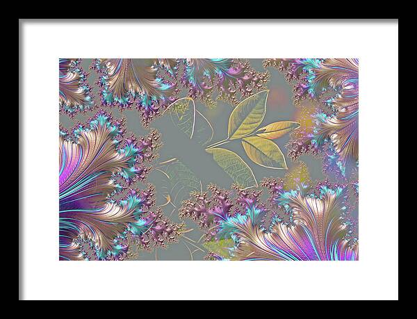 Feathers Gathered around Spring Leaves - Framed Print