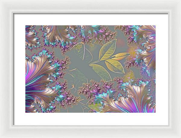 Feathers Gathered around Spring Leaves - Framed Print