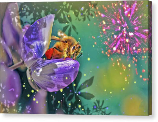 Fireworks and Bee on Flower - Canvas Print