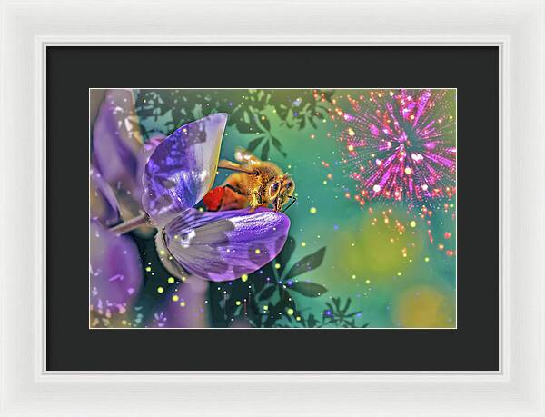 Fireworks and Bee on Flower - Framed Print