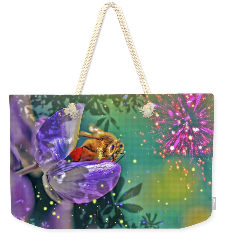 Fireworks and Bee on Flower - Weekender Tote Bag