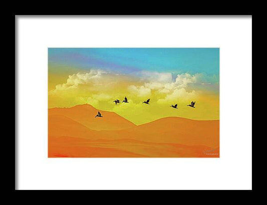 Flying Birds on an artistic background - Framed Print