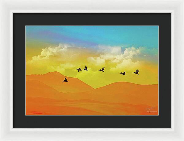 Flying Birds on an artistic background - Framed Print