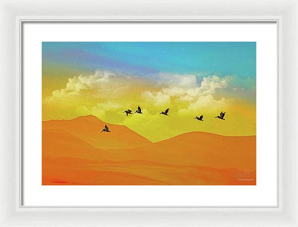 Flying Birds on an artistic background - Framed Print