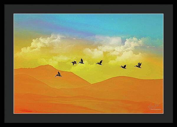 Flying Birds on an artistic background - Framed Print