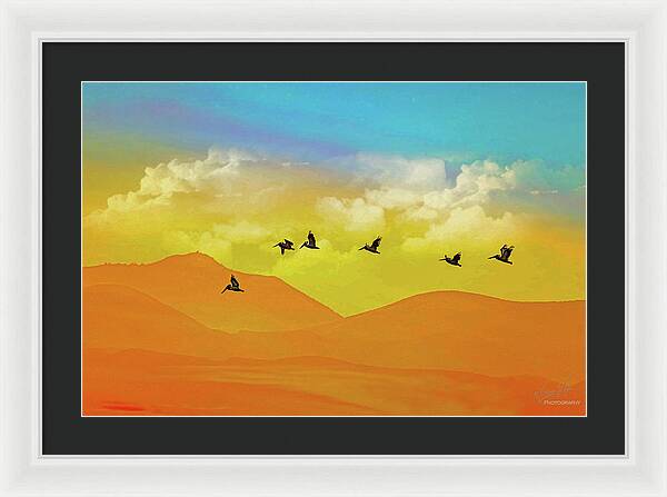 Flying Birds on an artistic background - Framed Print