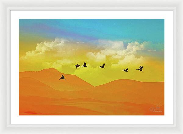 Flying Birds on an artistic background - Framed Print