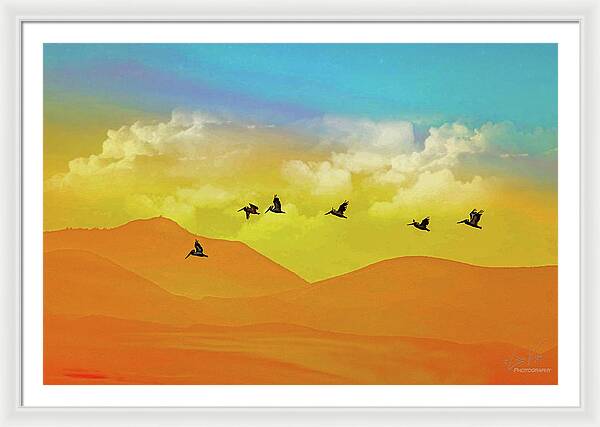 Flying Birds on an artistic background - Framed Print