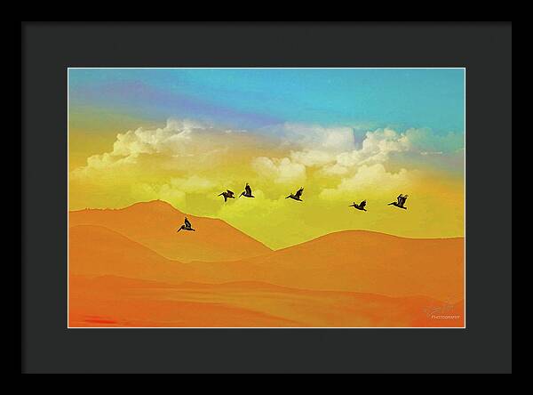 Flying Birds on an artistic background - Framed Print