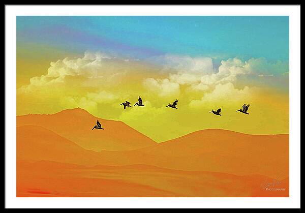 Flying Birds on an artistic background - Framed Print