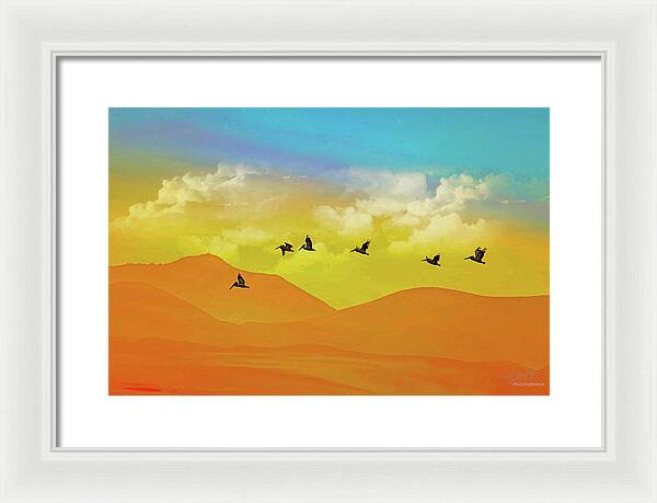 Flying Birds on an artistic background - Framed Print