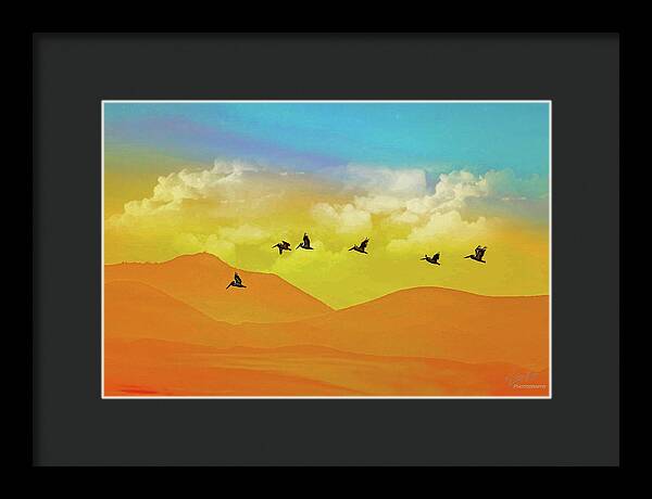 Flying Birds on an artistic background - Framed Print