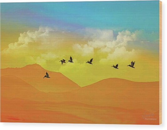 Flying Birds on an artistic background - Wood Print