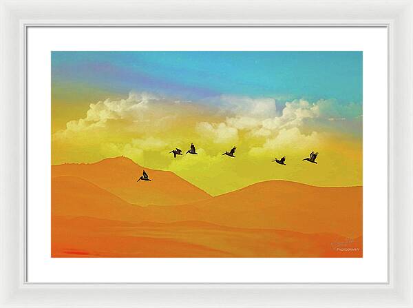Flying Birds on an artistic background - Framed Print