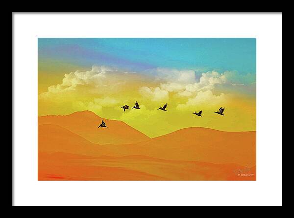 Flying Birds on an artistic background - Framed Print