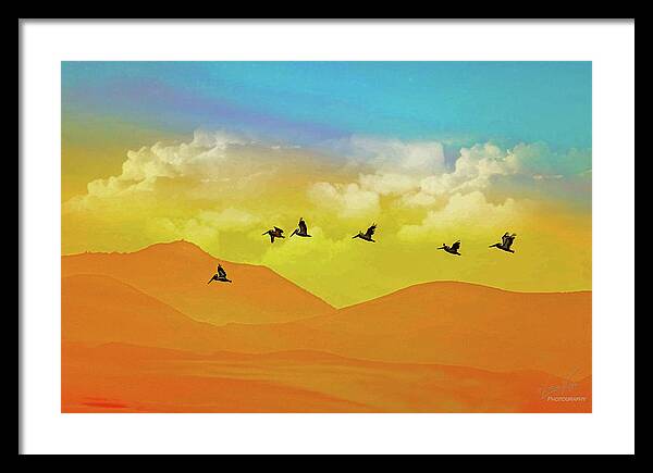 Flying Birds on an artistic background - Framed Print