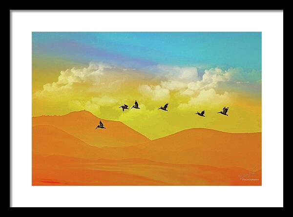 Flying Birds on an artistic background - Framed Print
