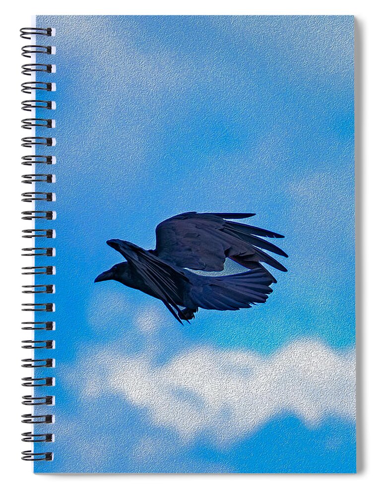 Flying Crow and Blue Sky Background  - Spiral Notebook
