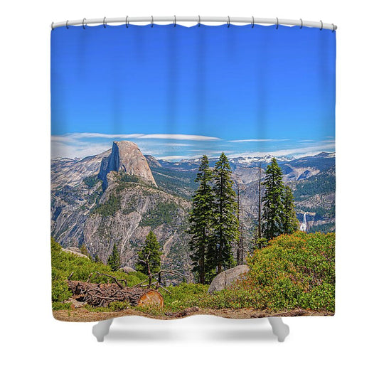 Forest Landscape of Half Dome and Waterfall - Shower Curtain