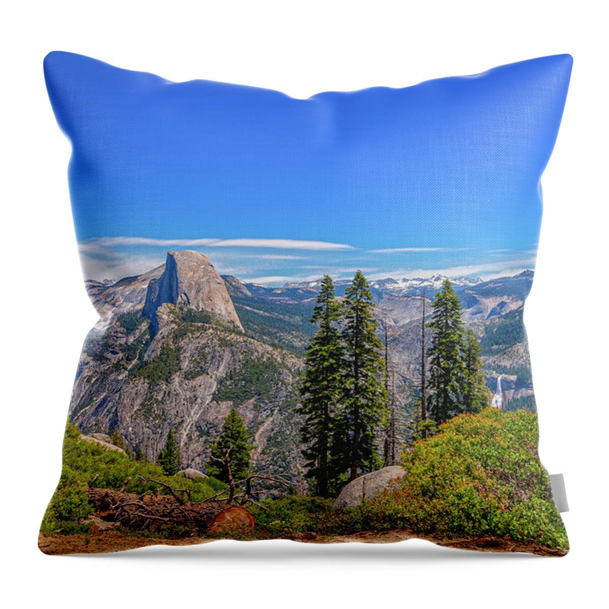 Forest Landscape of Half Dome and Waterfall - Throw Pillow