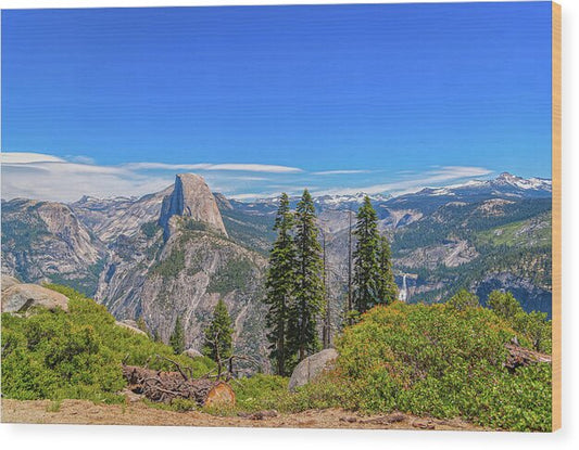 Forest Landscape of Half Dome and Waterfall - Wood Print