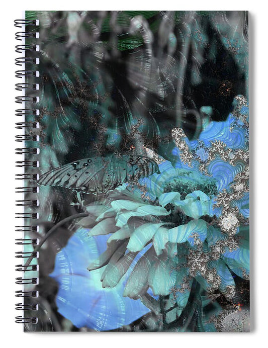 Fractals of Blue in a Garden - Spiral Notebook