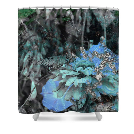 Fractals of Blue in a Garden - Shower Curtain