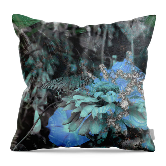 Fractals of Blue in a Garden - Throw Pillow