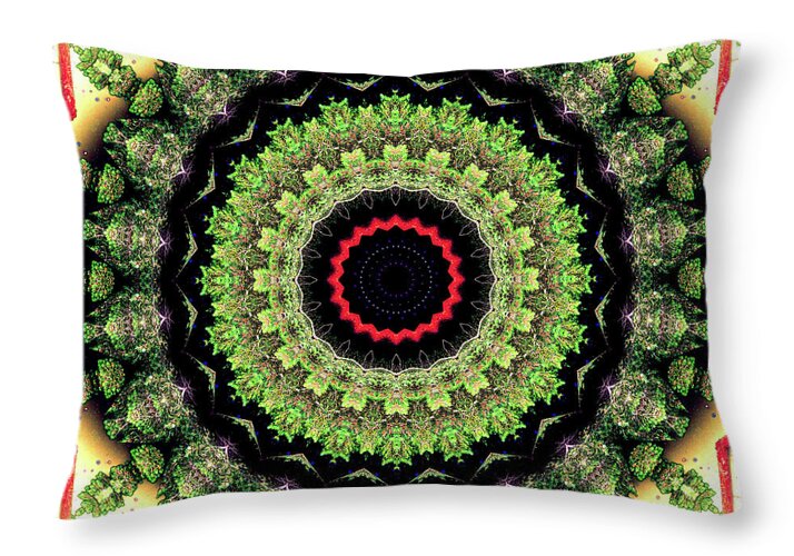Fractals of Greens Kaleidoscope Pattern - Throw Pillow