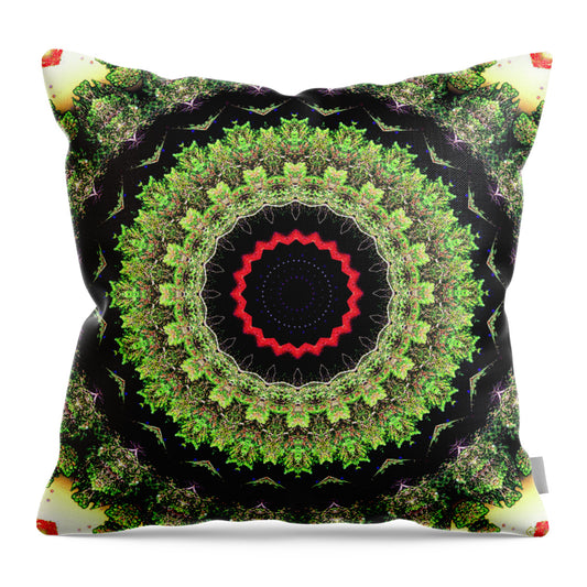 Fractals of Greens Kaleidoscope Pattern - Throw Pillow