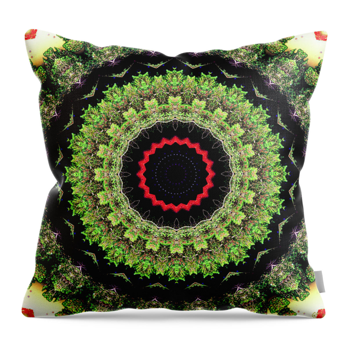 Fractals of Greens Kaleidoscope Pattern - Throw Pillow