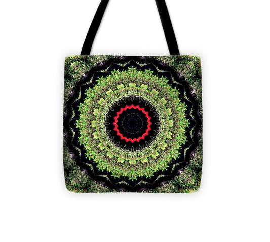 Fractals of Greens Kaleidoscope Pattern - Tote Bag