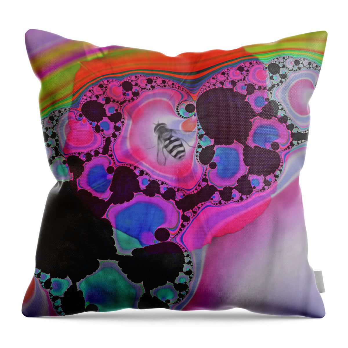 Fractals with Tiny Bumble Bee - Throw Pillow