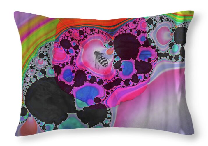 Fractals with Tiny Bumble Bee - Throw Pillow