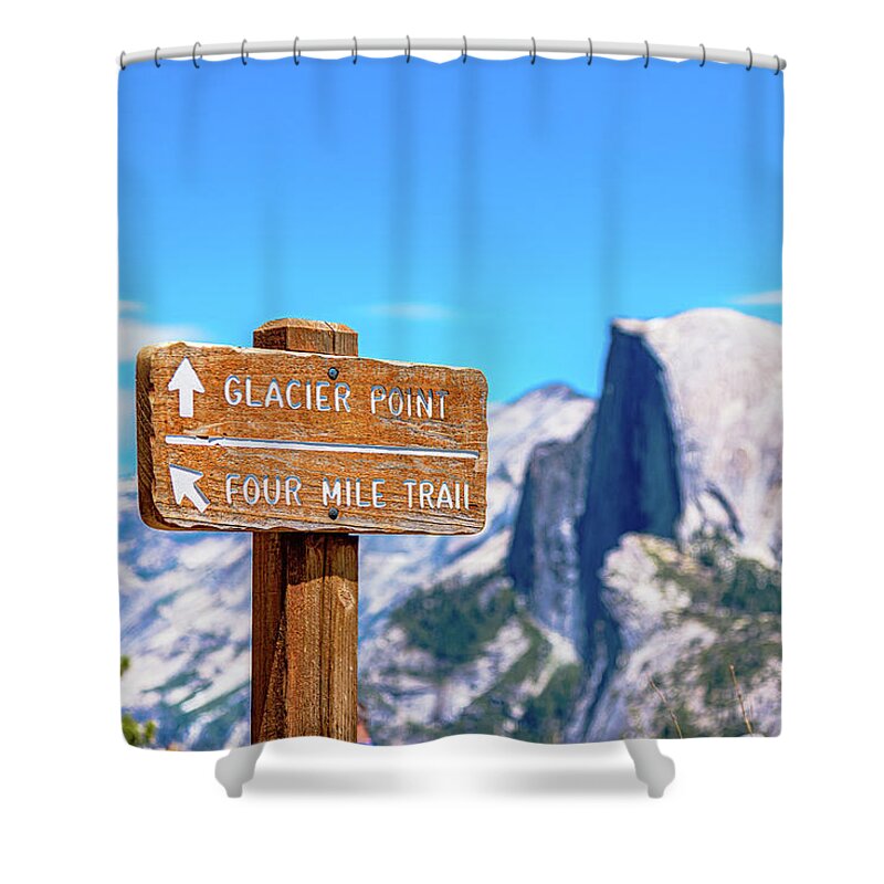 Glacier Point Sign and Half Dome in the Distance - Shower Curtain