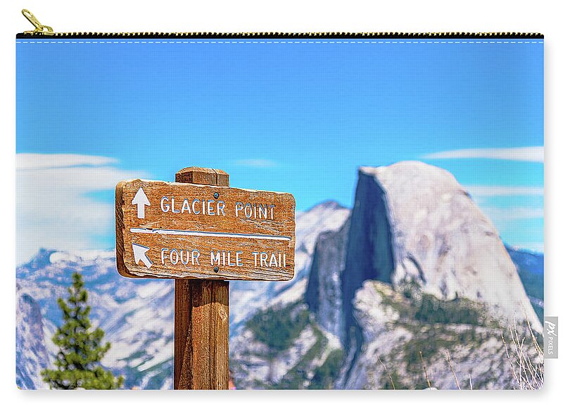 Glacier Point Sign and Half Dome in the Distance - Zip Pouch
