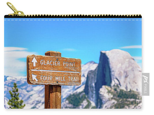 Glacier Point Sign and Half Dome in the Distance - Zip Pouch