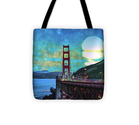 Golden Gate Bridge and Artistic Moon Landscape - Tote Bag