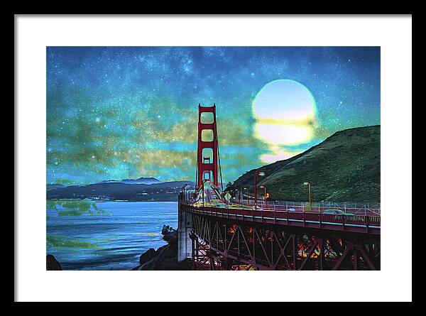 Golden Gate Bridge and Artistic Moon Landscape - Framed Print