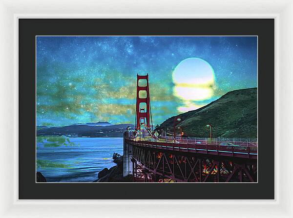 Golden Gate Bridge and Artistic Moon Landscape - Framed Print