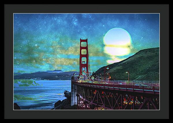Golden Gate Bridge and Artistic Moon Landscape - Framed Print