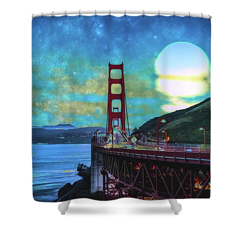 Golden Gate Bridge and Artistic Moon Landscape - Shower Curtain