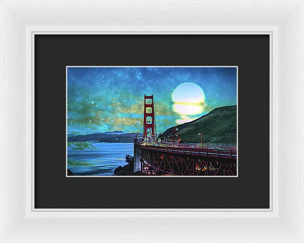 Golden Gate Bridge and Artistic Moon Landscape - Framed Print
