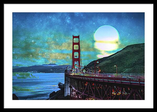 Golden Gate Bridge and Artistic Moon Landscape - Framed Print