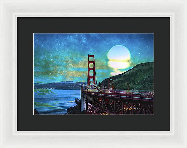 Golden Gate Bridge and Artistic Moon Landscape - Framed Print