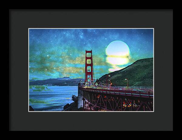 Golden Gate Bridge and Artistic Moon Landscape - Framed Print
