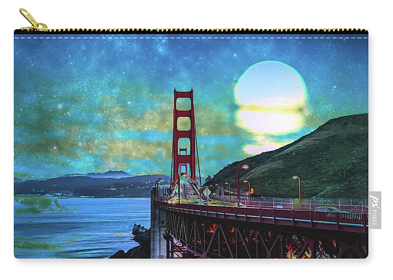 Golden Gate Bridge and Artistic Moon Landscape - Zip Pouch