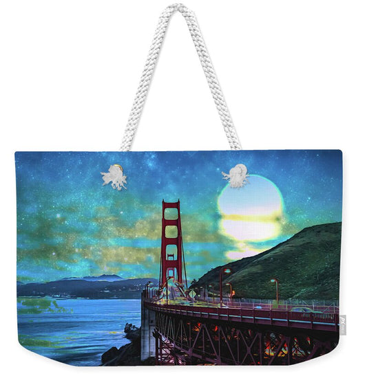 Golden Gate Bridge and Artistic Moon Landscape - Weekender Tote Bag