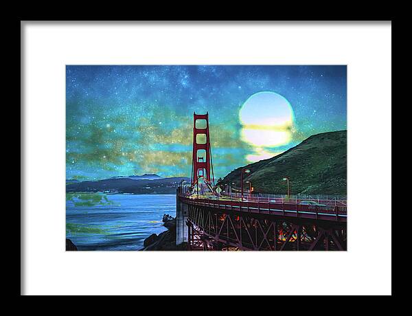 Golden Gate Bridge and Artistic Moon Landscape - Framed Print